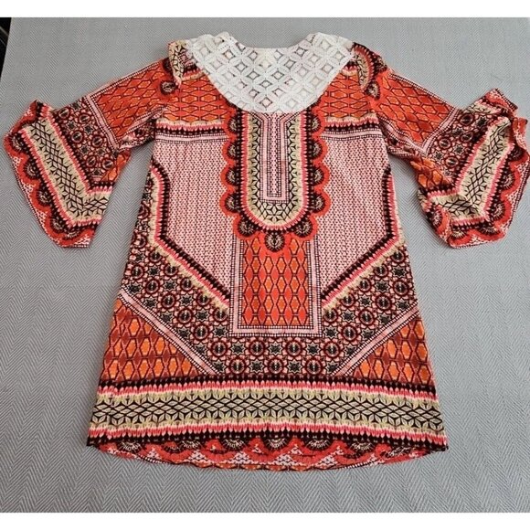 Fig & Flower Blouse Size Medium Red Floral Boho Peasant Tunic Lined Festival GUC - Picture 11 of 14